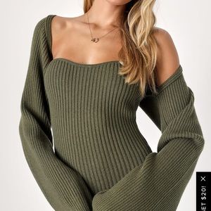 NWT Lulus Autumn Aura Olive Green Ribbed Two-Piece Sweater Dress